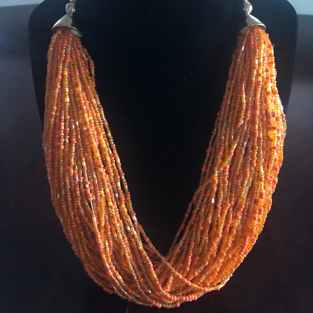 Multi-strand Orange Seed-bead Necklace